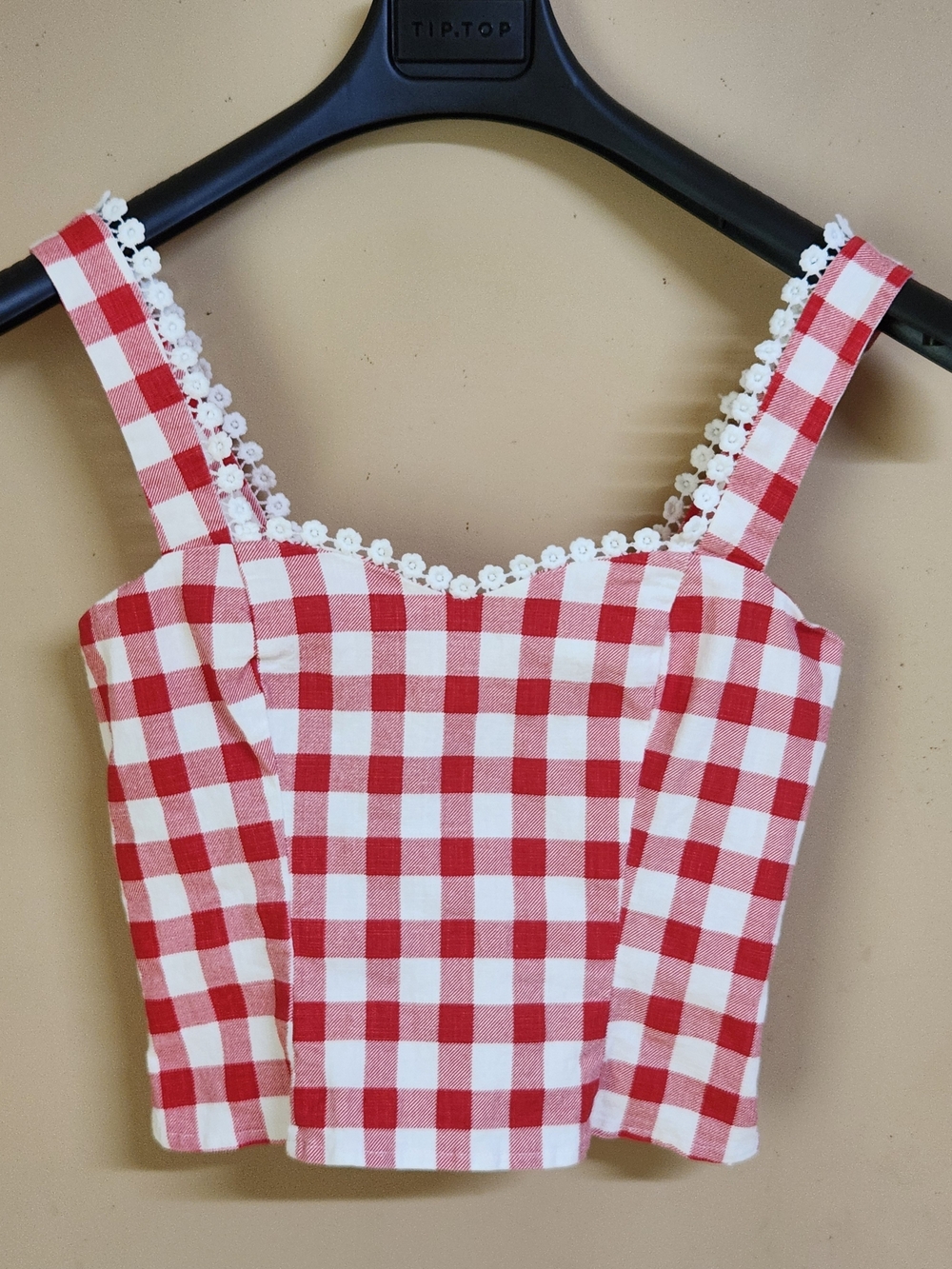 Collectif Red and White Gingham Daisy-Trim Tank Top